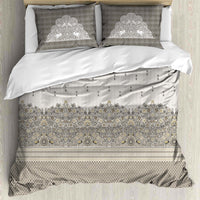 Sophisticated Lace & Peacock Border Bedding Set in Taupe and Off-White