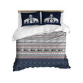 Tribal Folk Art Duvet Cover Set – Warli Inspired Village Scene and Geometric Banding