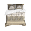 Sophisticated Lace & Peacock Border Bedding Set in Taupe and Off-White