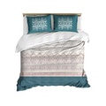 Slate Grey and Teal Peacock Mandala Duvet Cover Set – Ornate Lace & Floral Border Bedding