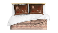 Traditional Hand-Drawn Folk Art Bedding – Warm Brown & Burgundy Tribal Motif Duvet Set